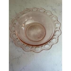 Vintage Anchor Hocking Old Colony Pink Depression Glass Open Lace Bowl